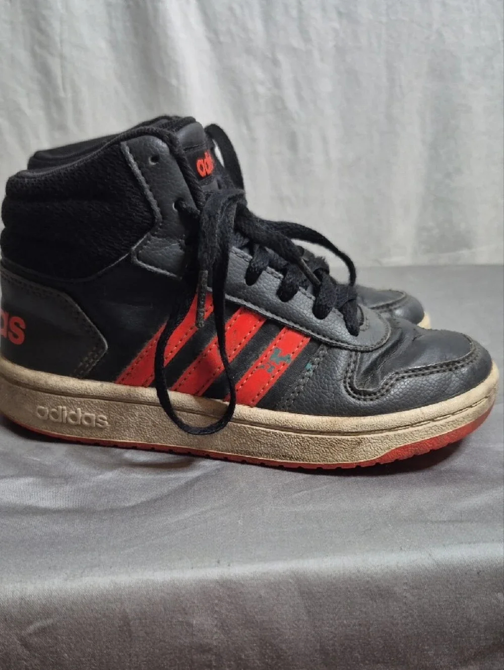 adidas Kids Black Sneakers with Red Stripes